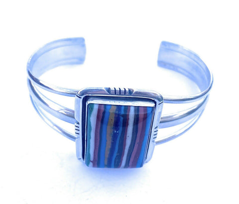 Navajo Sterling Silver & Rainbow  Rectangle Cuff Bracelet