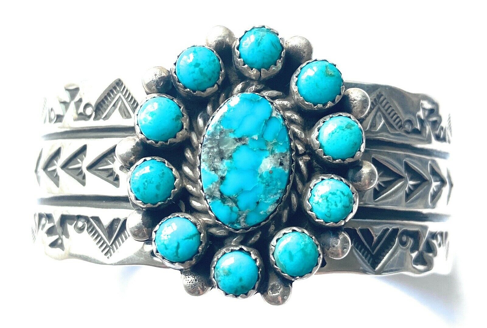 Navajo Sterling Silver & Turquoise Cuff Bracelet Signed