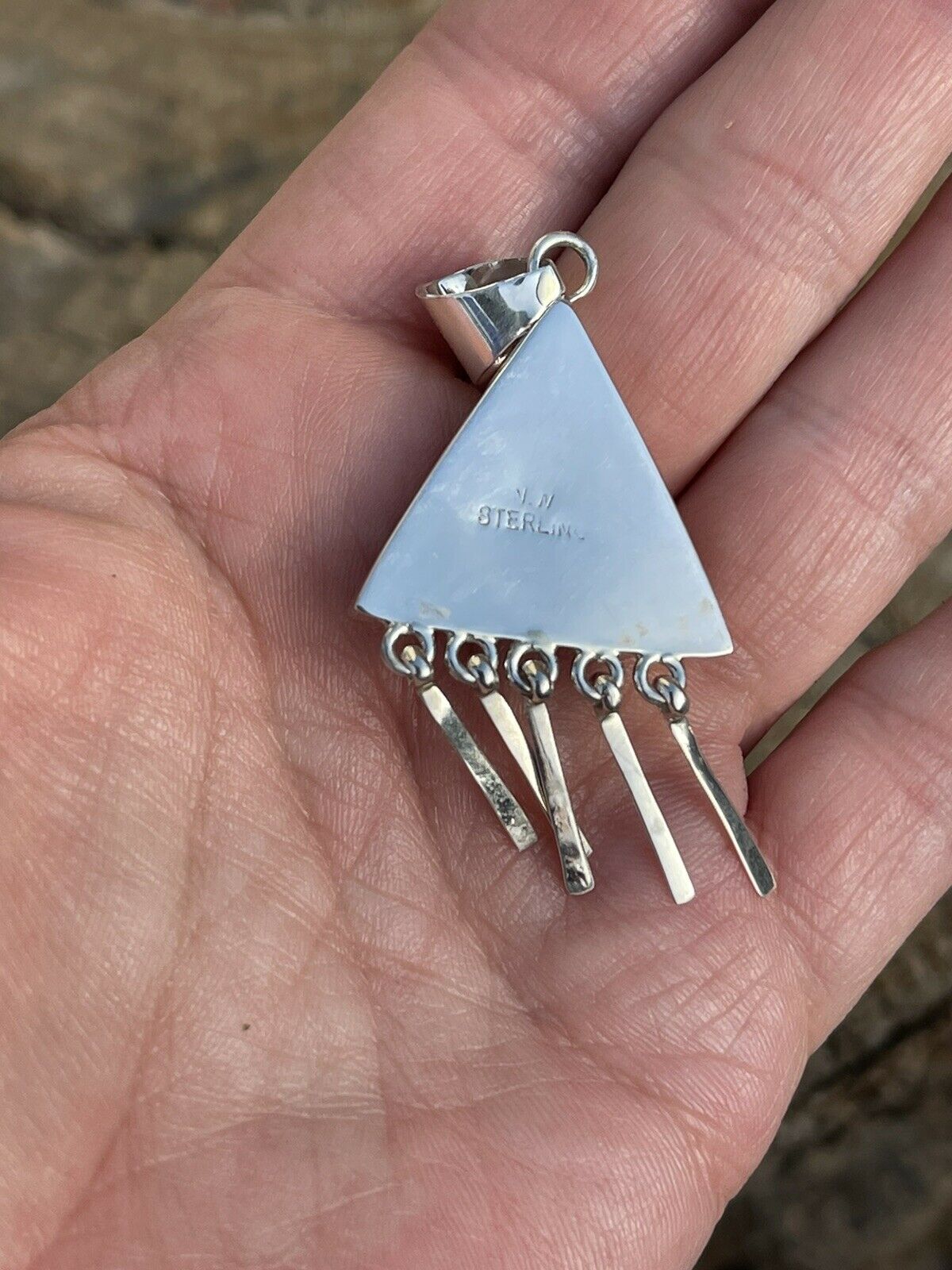 Navajo Sterling Silver Orange Spiny TrIangle Fringe Pendant Signed