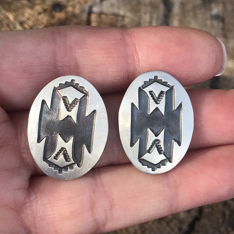 Hopi Sterling Silver Hand Stamped Tribal Earrings