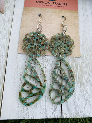 Navajo Turquoise & Resin Butterfly Wing Dangle Earrings