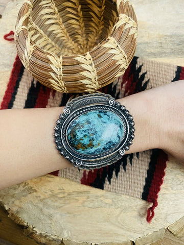 Vintage Navajo Turquoise & Sterling Silver Cuff Bracelet By Leon Martinez