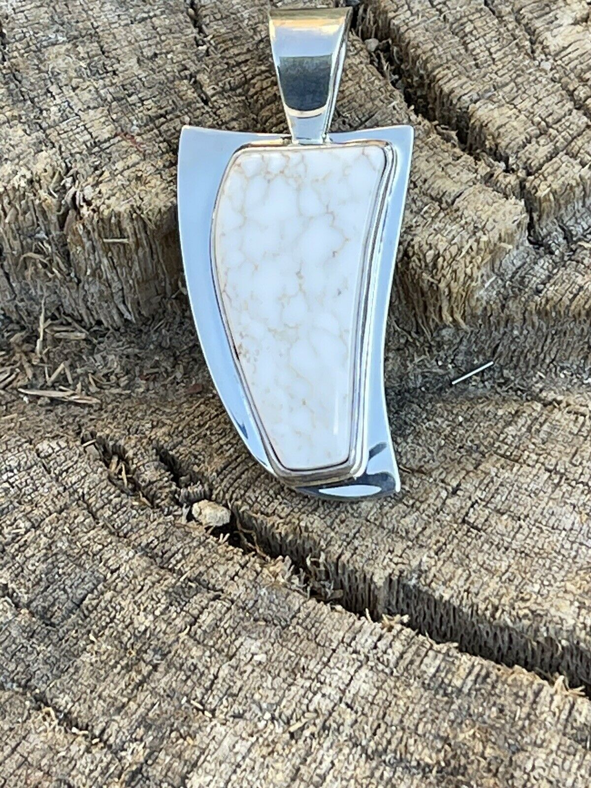 Navajo White Buffalo & Sterling Silver Southwest Pendant