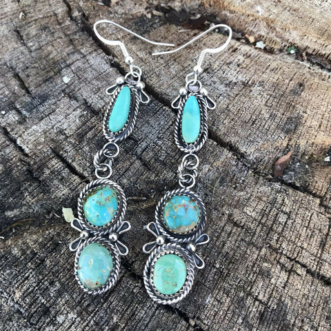 Navajo Mixed  Turquoise & Sterling Silver Dangles Signed