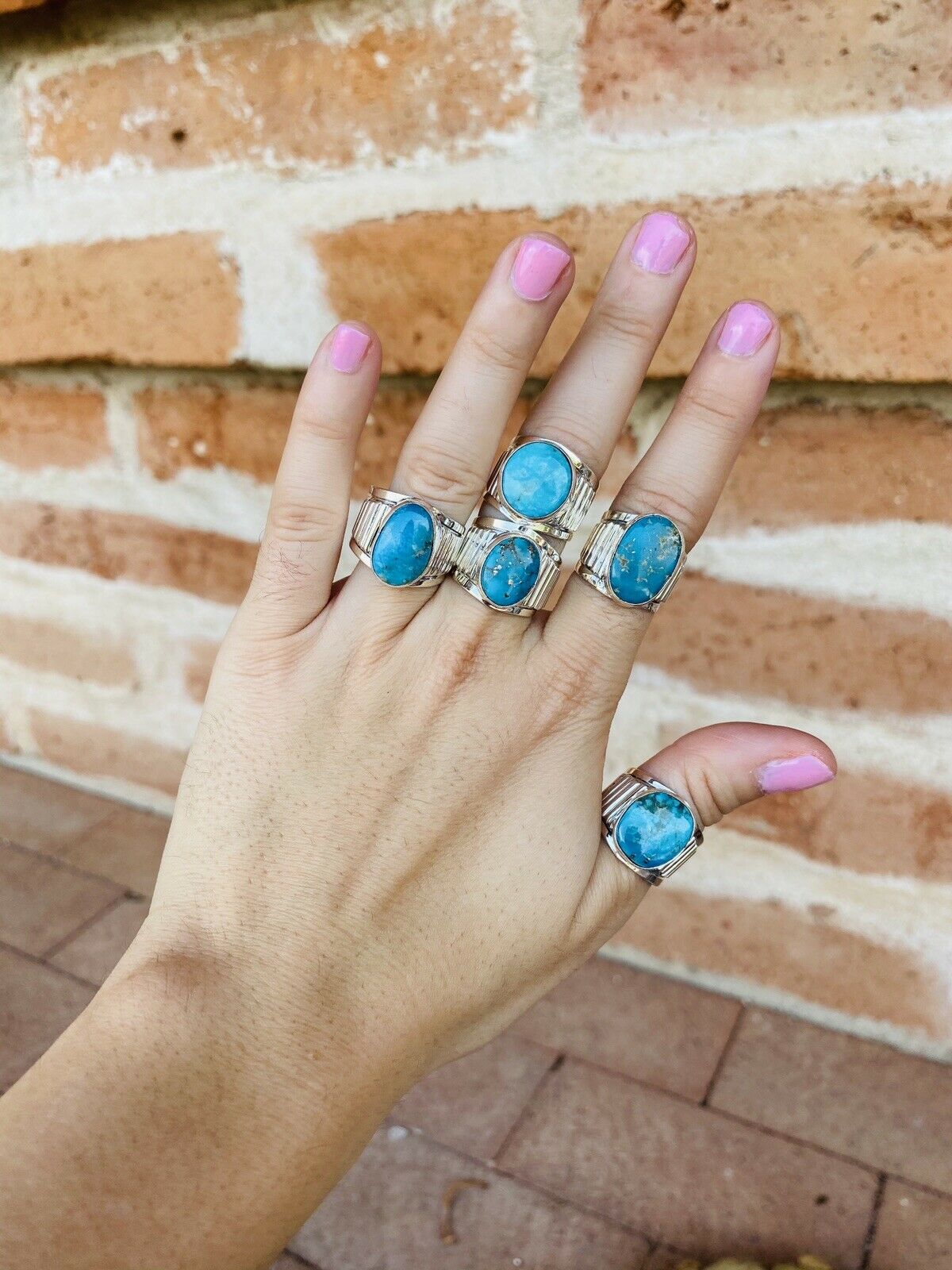 Navajo Sterling Silver & Royston Turquoise Cigar Band Rings