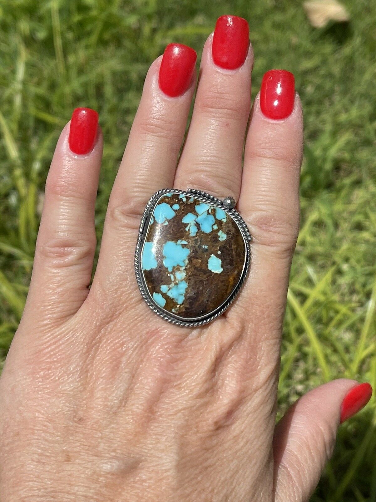 Navajo Number 8 Turquoise & Sterling Silver Statement Ring Size 7