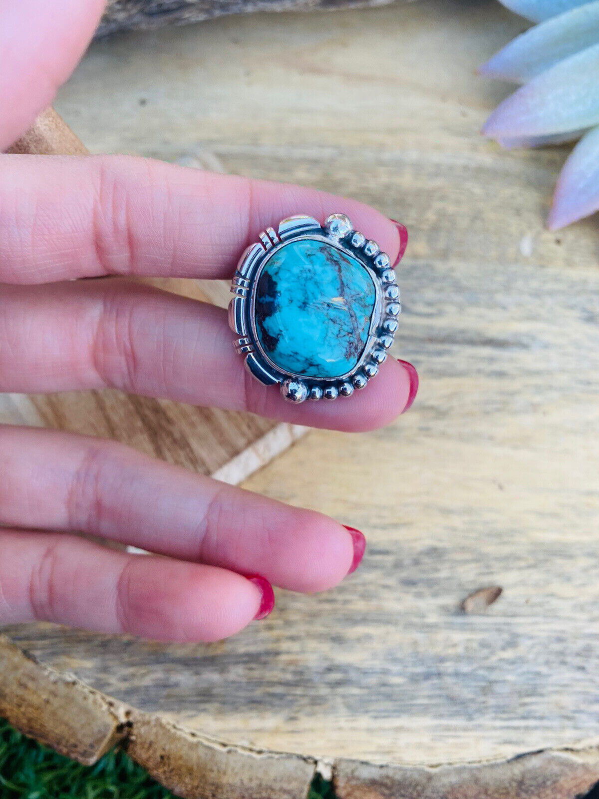 Navajo Royston Turquoise & Sterling Silver Ring Size 8.5