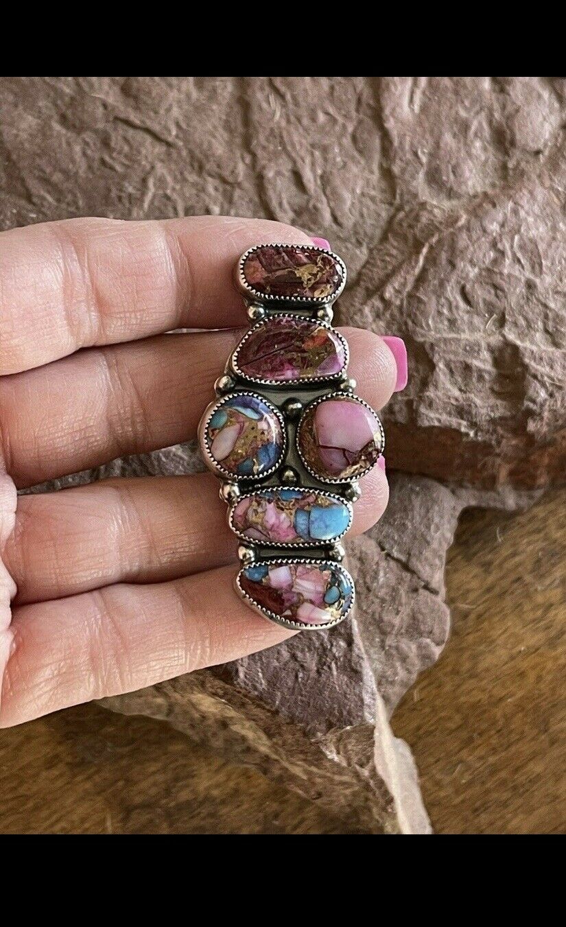 Navajo Pink Dream Mohave & Sterling Silver 6 Stone Ring