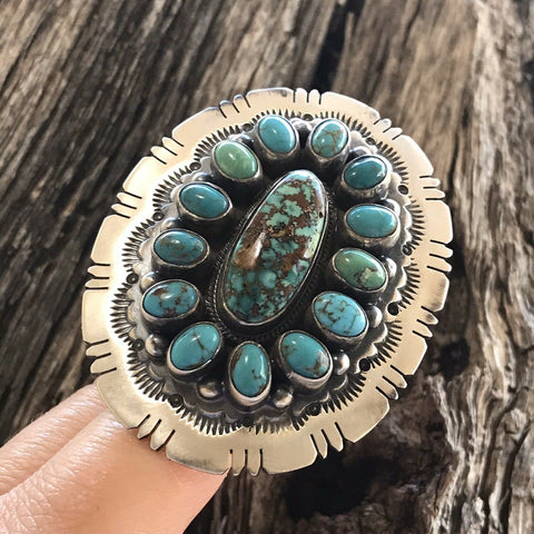 Navajo Cluster Multi Turquoise &  Sterling Silver Ring Size 6