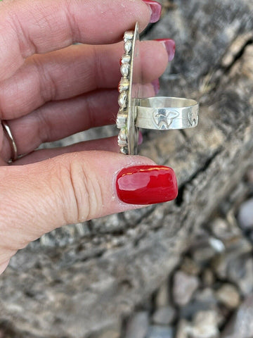 Navajo Sterling Silver Square Platform Red Coral Ring Sz 8