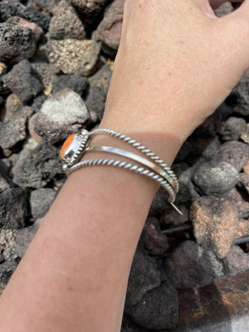 Navajo Orange Spiny Sterling Silver  Cuff Bracelet Signed