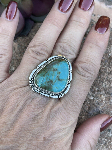 Navajo Royston Turquoise Sterling Southwestern Adjustable Ring Wydell Billie