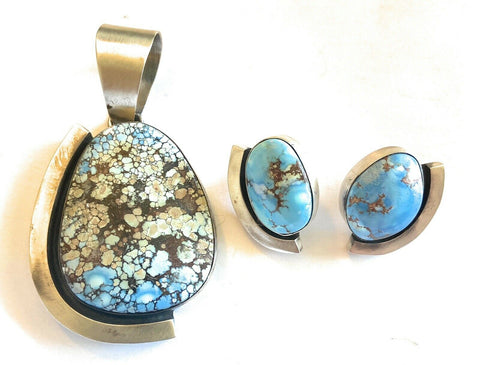 Navajo Golden Hills Turquoise & Sterling Silver Pendant Set Signed