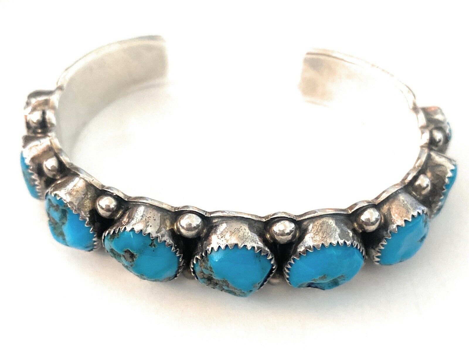 Navajo Sterling Cuff & Kingman Turquoise Cuff Bracelet By Wilbert Muskett