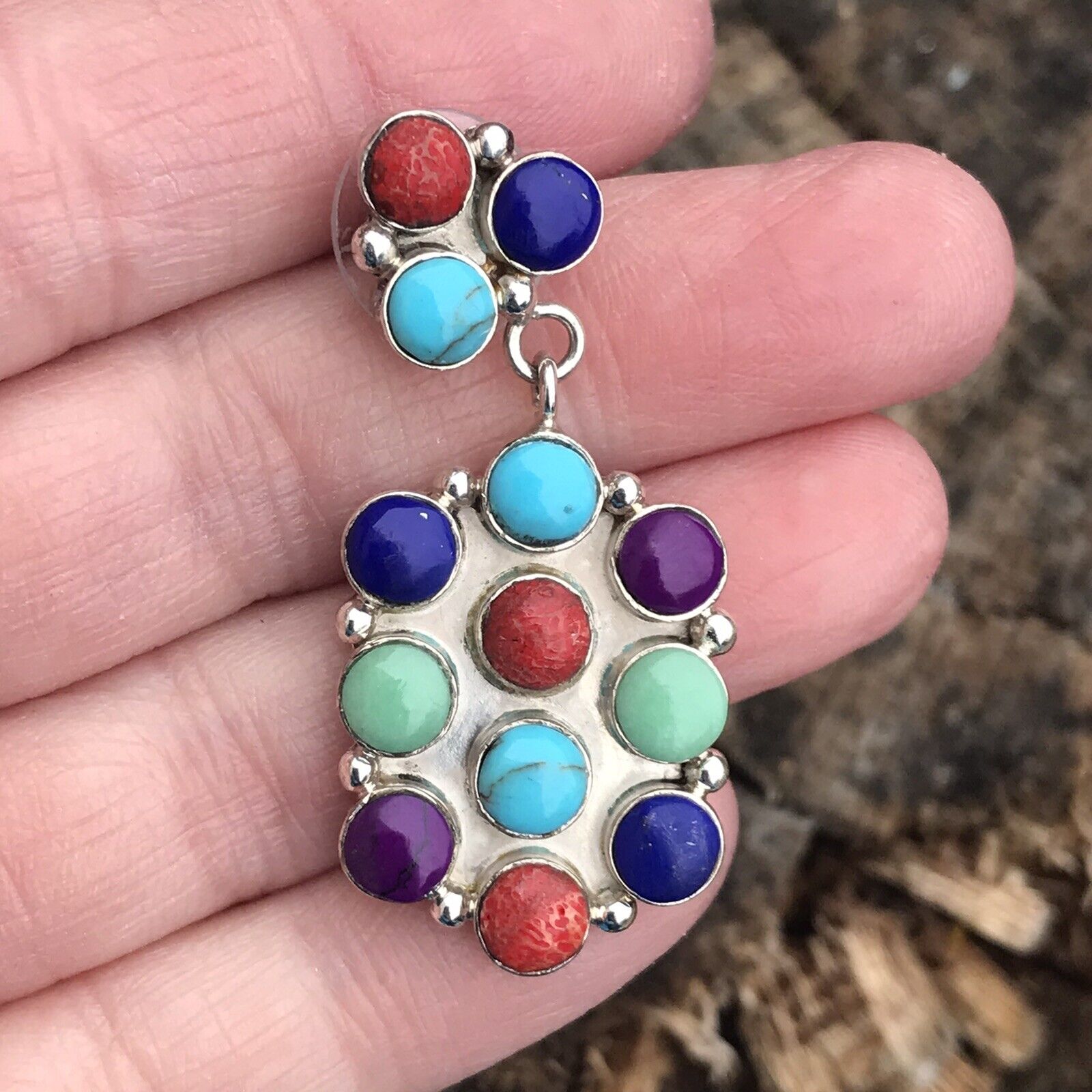 Sterling Silver And Multi Stone Dangle Earrings