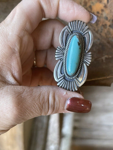 Navajo Handmade Turquoise & Sterling Silver Navajo Deco Ring Size 7.5