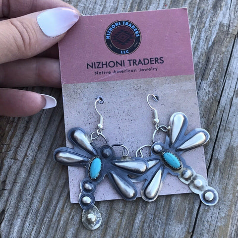 Navajo Sterling Silver  Turquoise Dragonfly Dangle Earrings