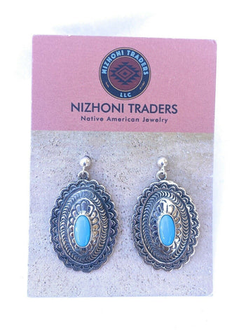 Navajo Sterling Silver & Turquoise Hand Stamped Dangle Earrings