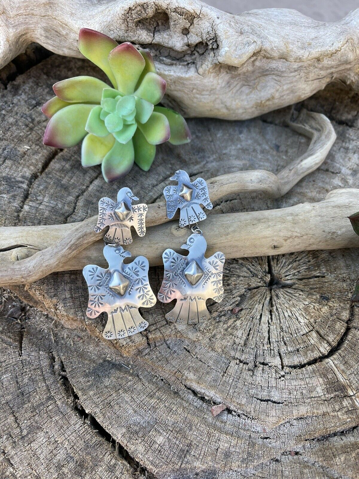 Navajo Sterling Silver Thunderbird Dangles by Tim Yazzie