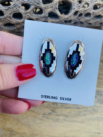 Navajo Purple Opal & Sterling Silver Shadow Box Post Earrings