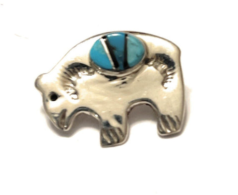 Navajo Sterling Silver Multi Stone Buffalo Pendant Pin Signed