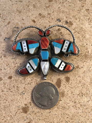 Vintage Navajo Sterling Silver & Multi Stone Pin/Pendant Signed