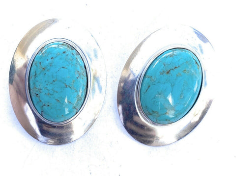 Vintage Navajo Turquoise & Sterling Silver Post Earrings