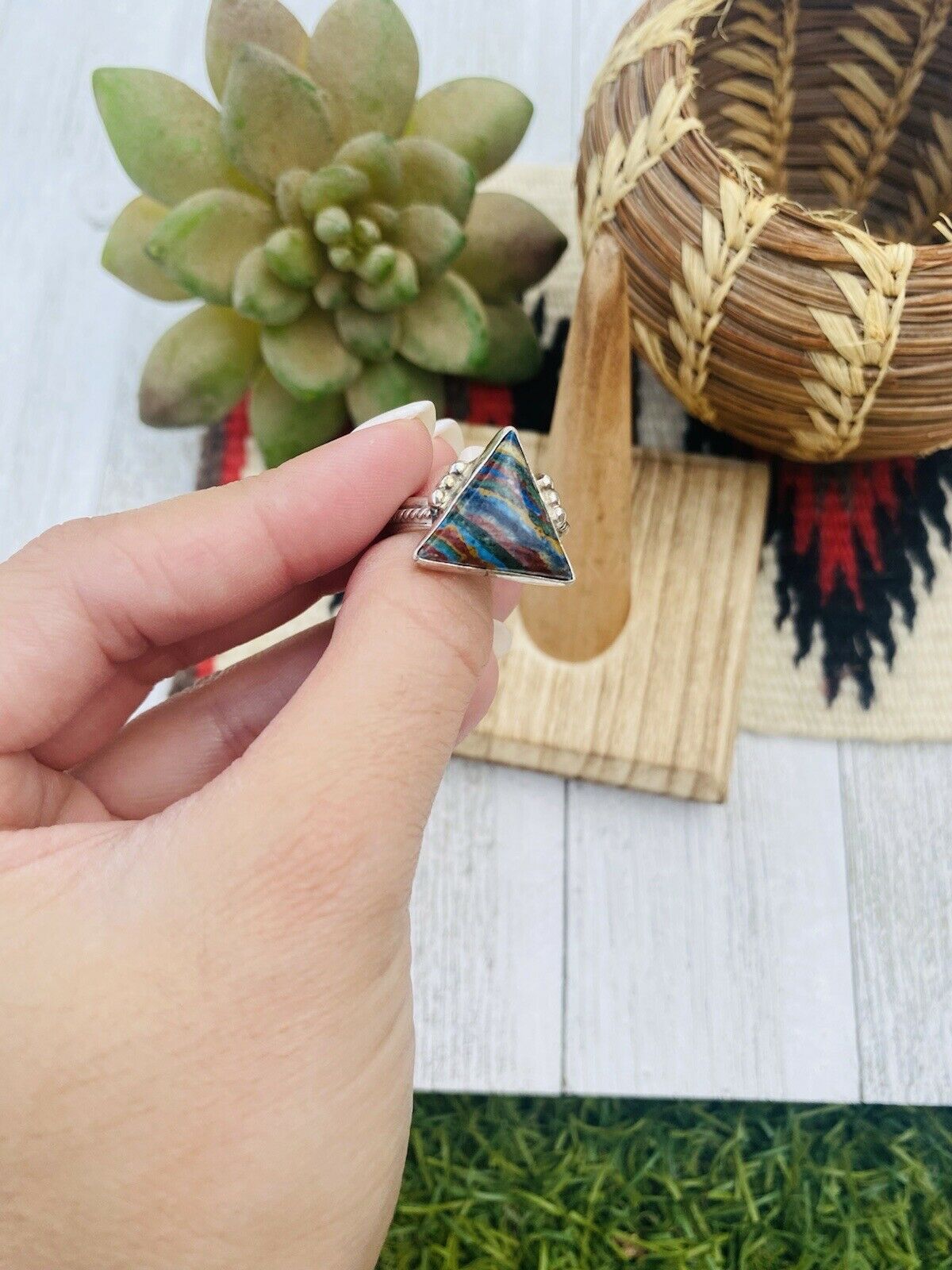 Navajo Sterling Silver & Rainbow Triangle Ring