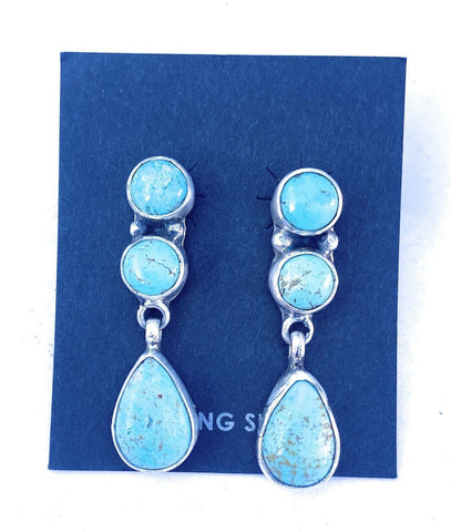 Navajo Sterling Silver and Turquoise Dangle Earrings Signed