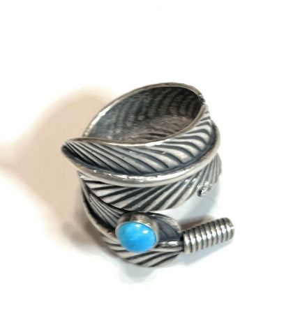 Navajo Sterling Silver & Turquoise Single Feather Adjustable Ring