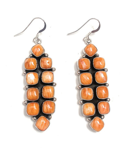 Navajo Sterling Silver & Orange Spiny Oyster Dangle Earrings