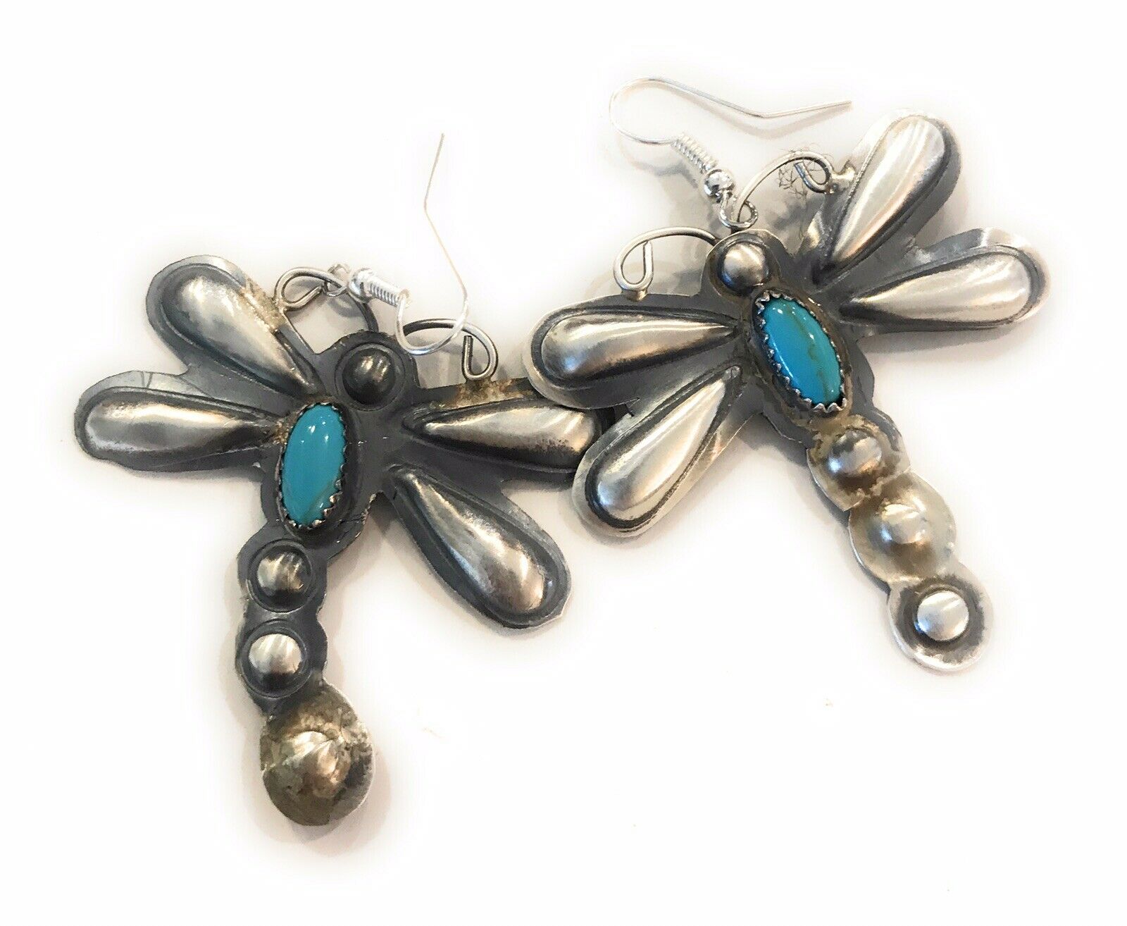 Navajo Sterling Silver  Turquoise Dragonfly Dangle Earrings