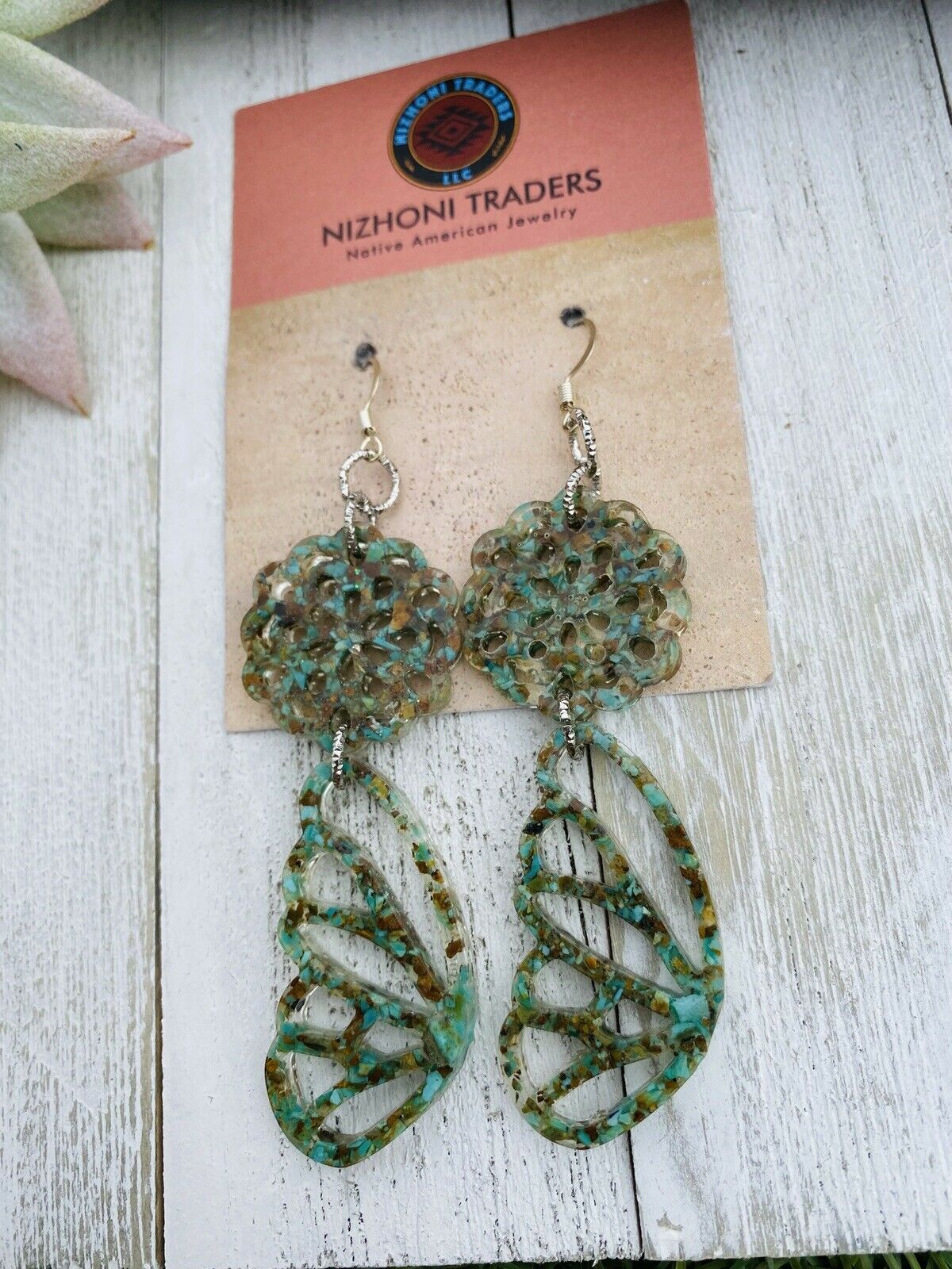 Navajo Turquoise & Resin Butterfly Wing Dangle Earrings