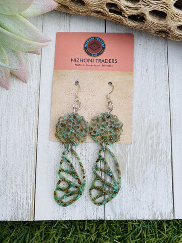 Navajo Turquoise & Resin Butterfly Wing Dangle Earrings