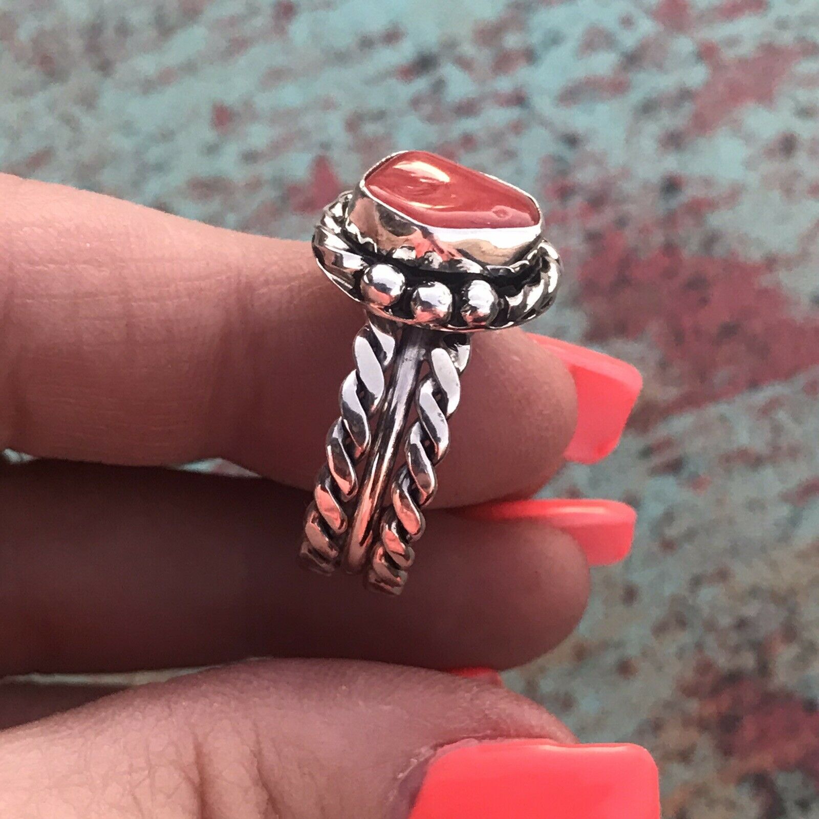 Navajo Sterling Silver Natural Red Coral Ring