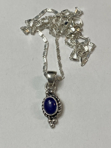 Sterling Silver Lapis Pendant Necklace 18”