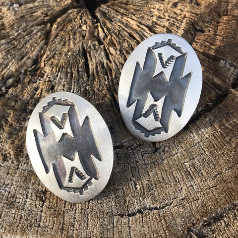 Hopi Sterling Silver Hand Stamped Tribal Earrings