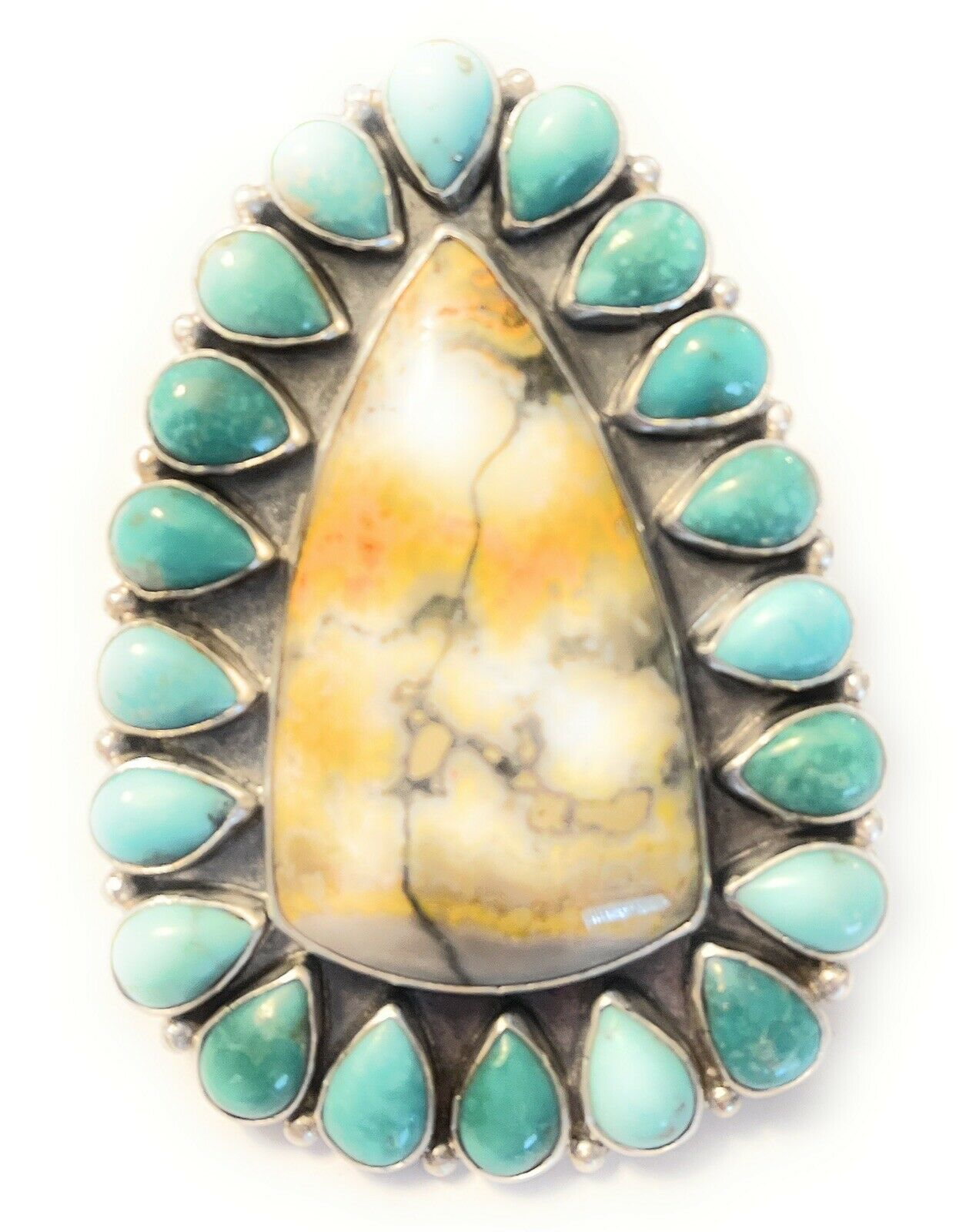 Navajo Sterling Bumblebee and Turquoise Stone Ring Sz 9.5