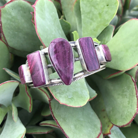 Purple Spiny Oyster & Sterling Silver Cuff Bracelet Signed