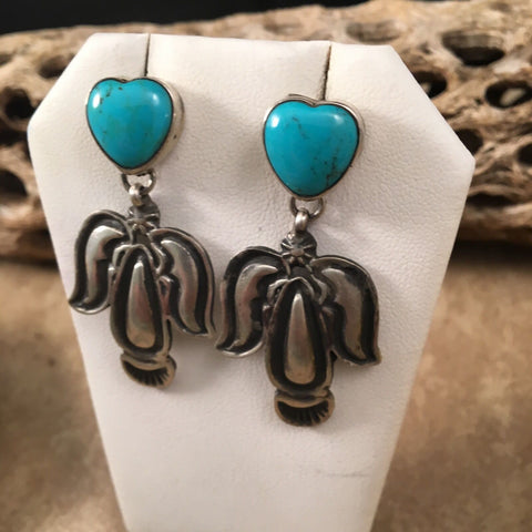 Navajo Sterling Silver  Turquoise Dangle Earrings