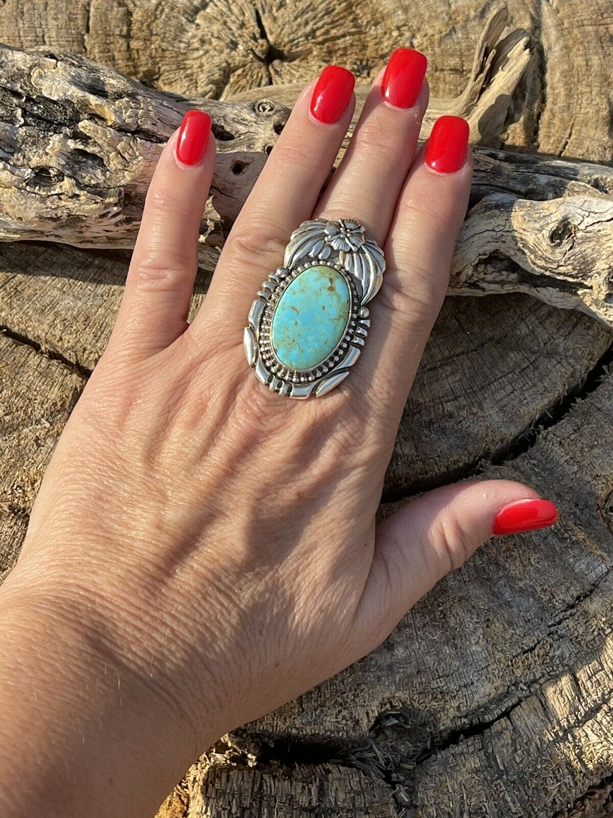 Navajo Turquoise & Lapis  Sterling Silver Ring Sz 7 Signed