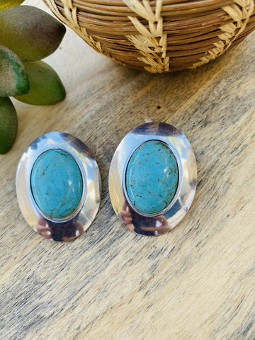 Vintage Navajo Turquoise & Sterling Silver Post Earrings