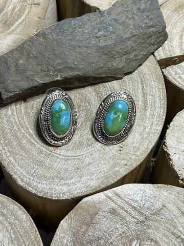 Navajo Sonoran Mountain Turquoise & Sterling Silver Stud Earrings