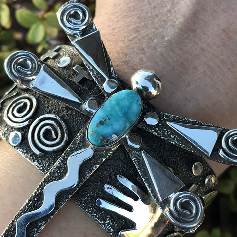 Sterling Turquoise Navajo Dragonfly Bracelet Cuff By Alex Sanchez