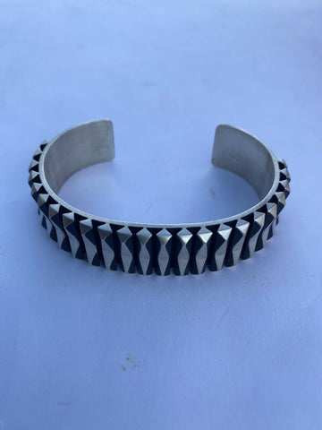 Leander Tahe Hand Stamped Sterling Navajo Bracelet Signed