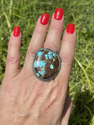 Navajo Number 8 Turquoise & Sterling Silver Statement Ring Size 7