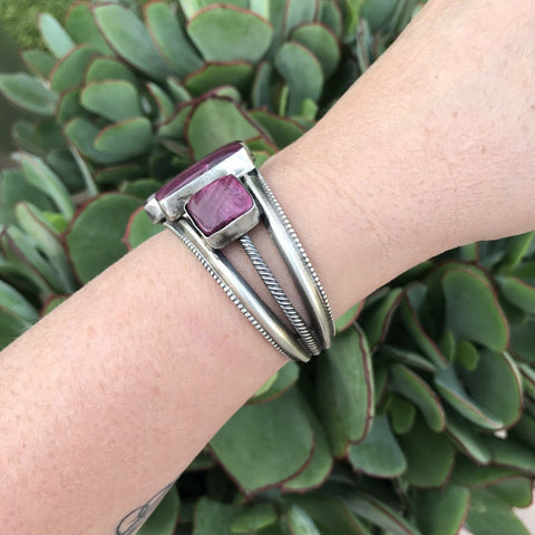 Purple Spiny Oyster & Sterling Silver Cuff Bracelet Signed