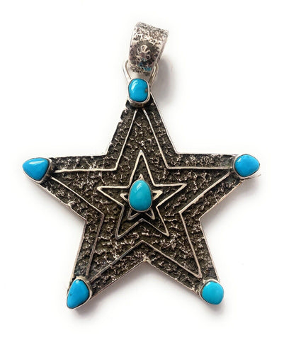 Navajo Turquoise & Sterling Silver Tufa Cast Star Pendant