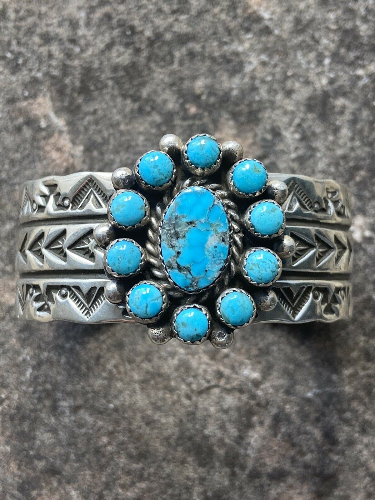 Navajo Sterling Silver & Turquoise Cuff Bracelet Signed