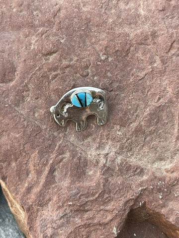 Navajo Sterling Silver Multi Stone Buffalo Pendant Pin Signed